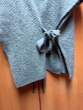 LOFT Gray Ribbed Wrap Tie Cardigan
